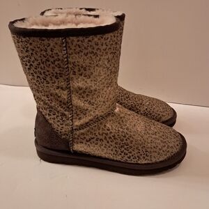 UGG Boots Women's 7 Brown Gold Limited Edition Leopard Print Calf Hair Metallic